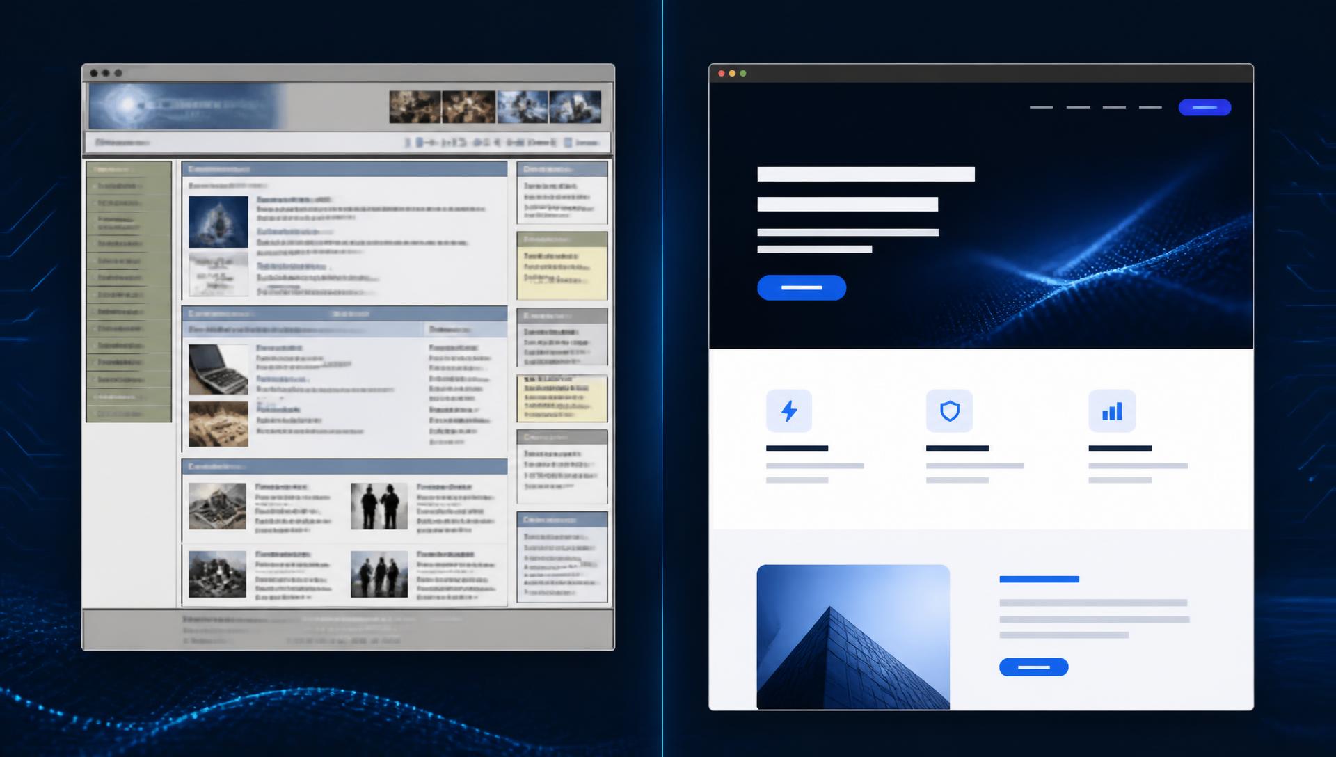 Comparison of an outdated website versus a modern website design